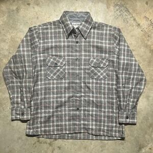 Vintage 70s Craig Noble Grey Plaid Pattern Wool Flannel